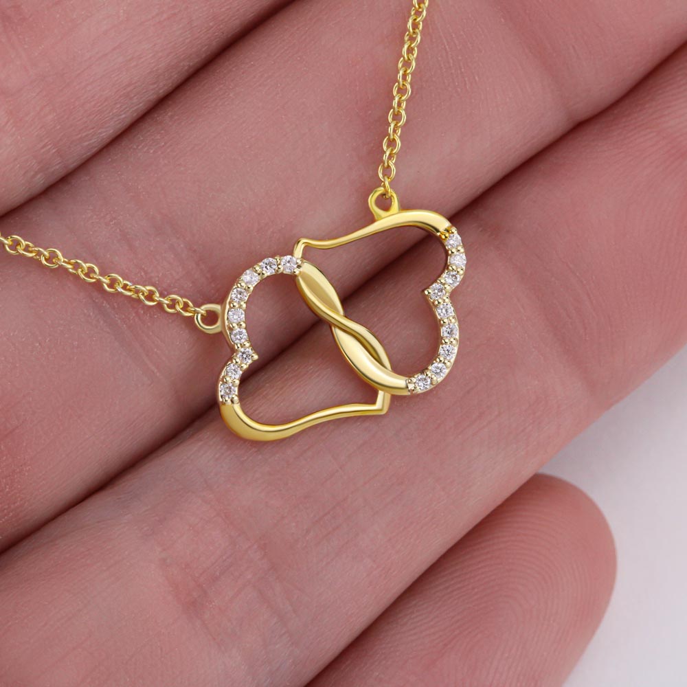 To My Wife-To-Be Solid Gold Interlocking Hearts Necklace with Pave Diamonds Gift For The Bride