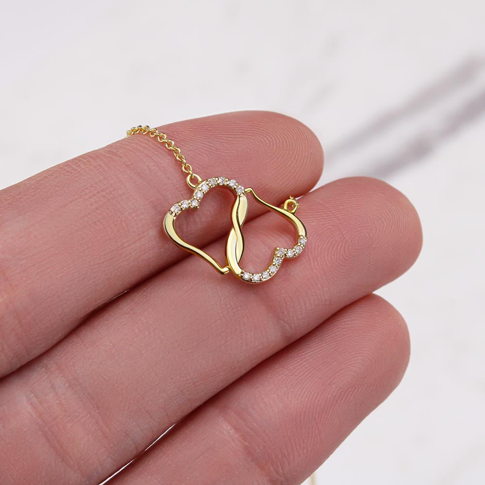 To My Wife-To-Be Solid Gold Interlocking Hearts Necklace with Pave Diamonds Gift For The Bride