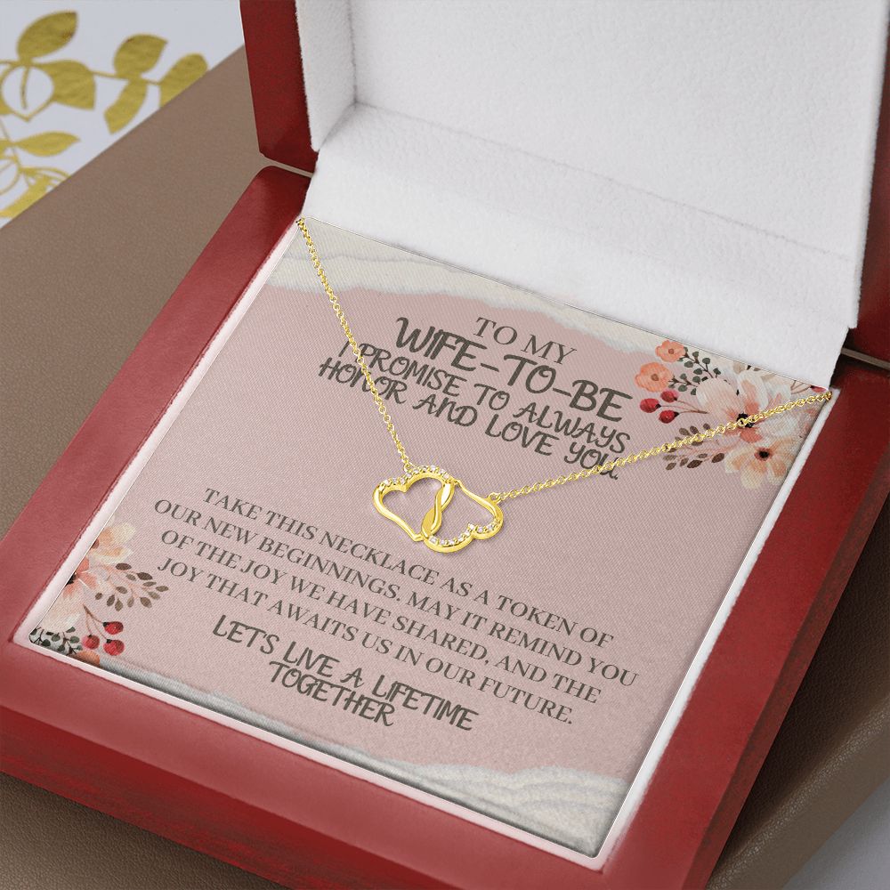 To My Wife-To-Be Solid Gold Interlocking Hearts Necklace with Pave Diamonds Gift For The Bride