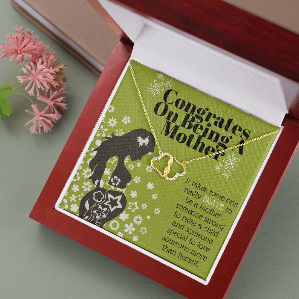 Motherhood Necklace of 10k Solid Gold with 18 Single Cut Diamonds To Celebrate Motherhood Baby Shower Gift For Her