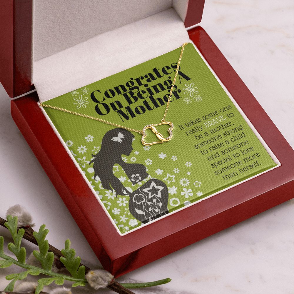 Motherhood Necklace of 10k Solid Gold with 18 Single Cut Diamonds To Celebrate Motherhood Baby Shower Gift For Her