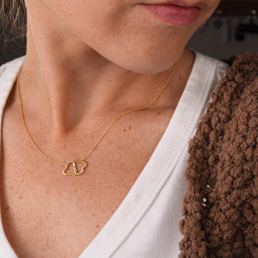 To My Wife-To-Be Solid Gold Interlocking Hearts Necklace with Pave Diamonds Gift For The Bride