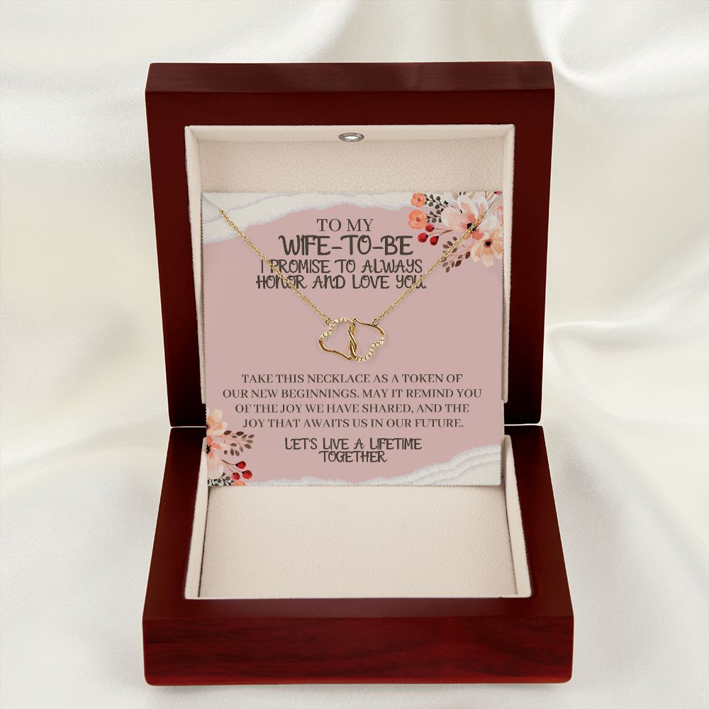 To My Wife-To-Be Solid Gold Interlocking Hearts Necklace with Pave Diamonds Gift For The Bride