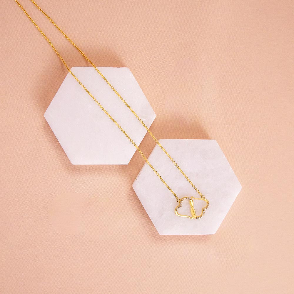 To My Wife-To-Be Solid Gold Interlocking Hearts Necklace with Pave Diamonds Gift For The Bride