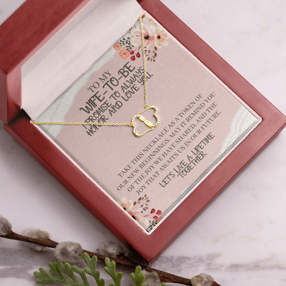 To My Wife-To-Be Solid Gold Interlocking Hearts Necklace with Pave Diamonds Gift For The Bride