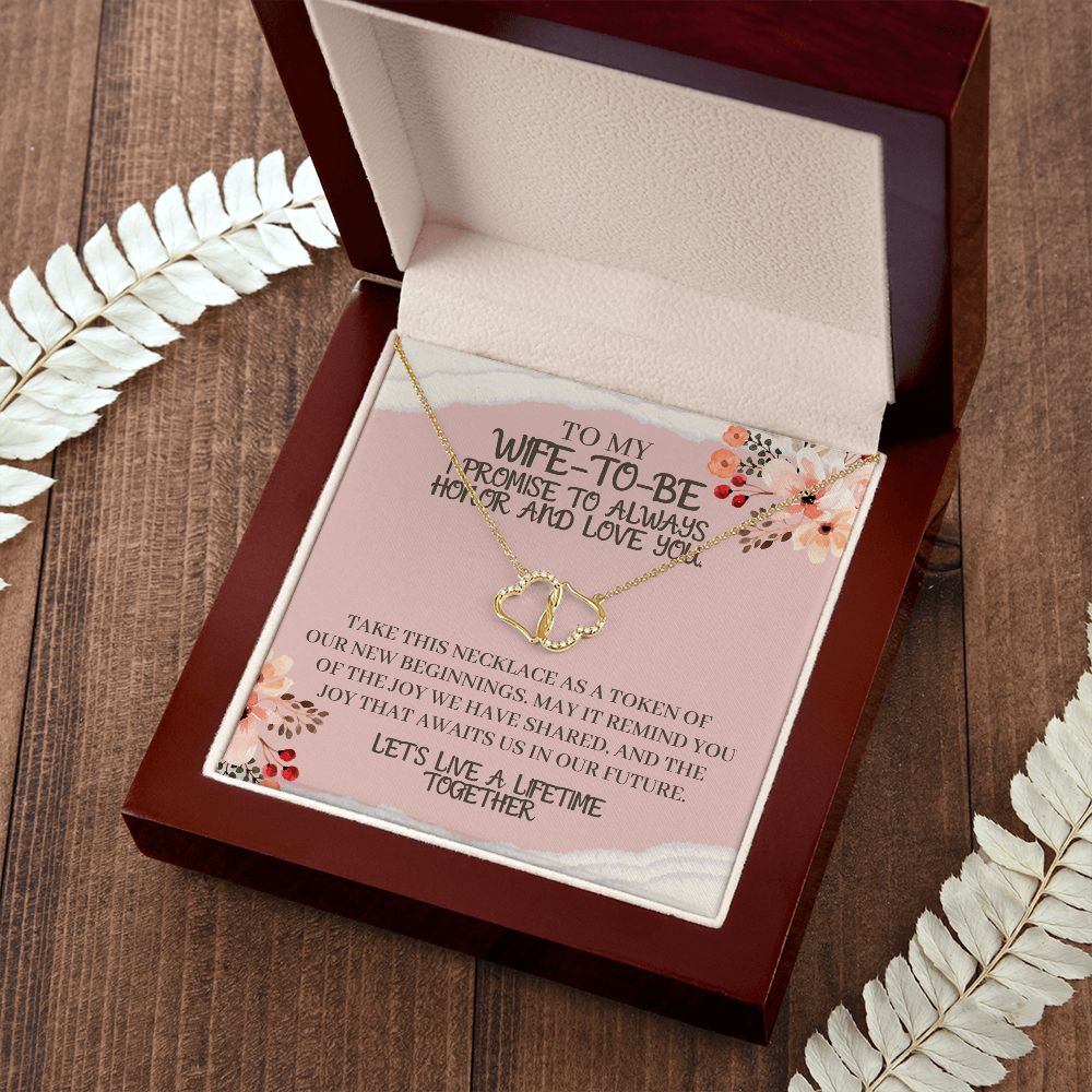 To My Wife-To-Be Solid Gold Interlocking Hearts Necklace with Pave Diamonds Gift For The Bride