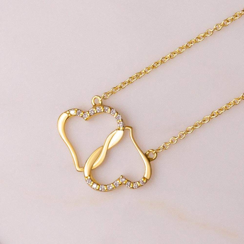 To My Wife-To-Be Solid Gold Interlocking Hearts Necklace with Pave Diamonds Gift For The Bride