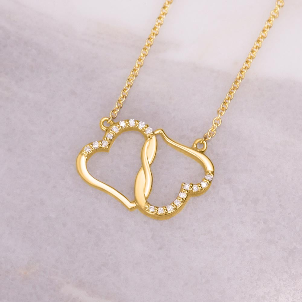 To My Wife-To-Be Solid Gold Interlocking Hearts Necklace with Pave Diamonds Gift For The Bride