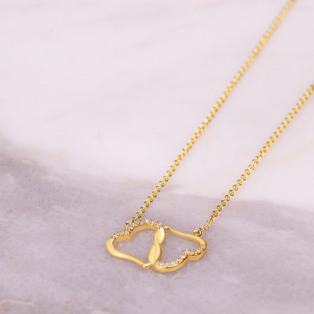 To My Wife-To-Be Solid Gold Interlocking Hearts Necklace with Pave Diamonds Gift For The Bride