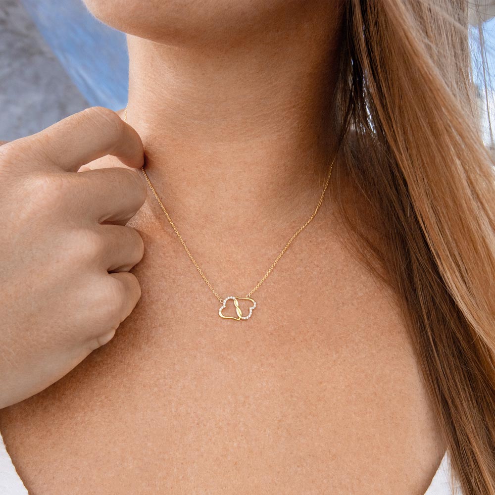 To My Wife-To-Be Solid Gold Interlocking Hearts Necklace with Pave Diamonds Gift For The Bride