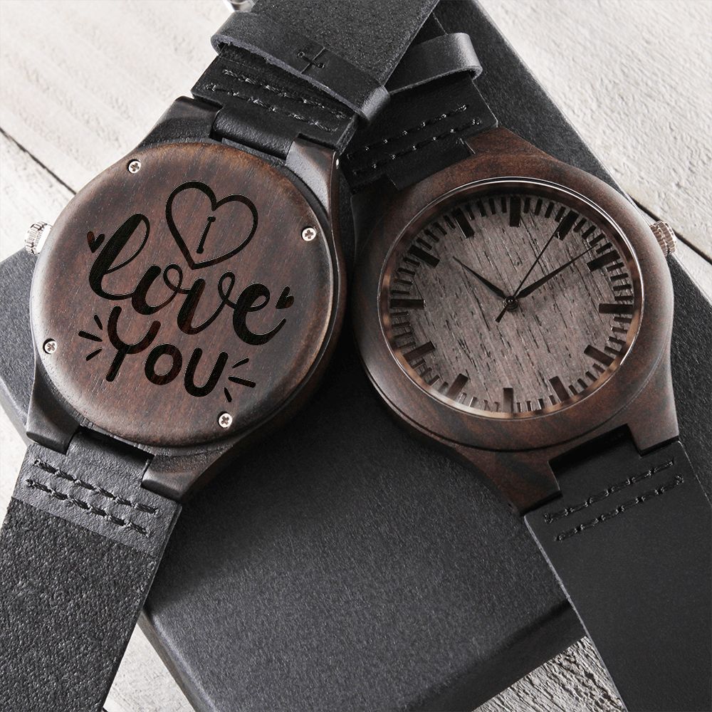 I Love You Men's Engraved Wooden Watch Gift For Him