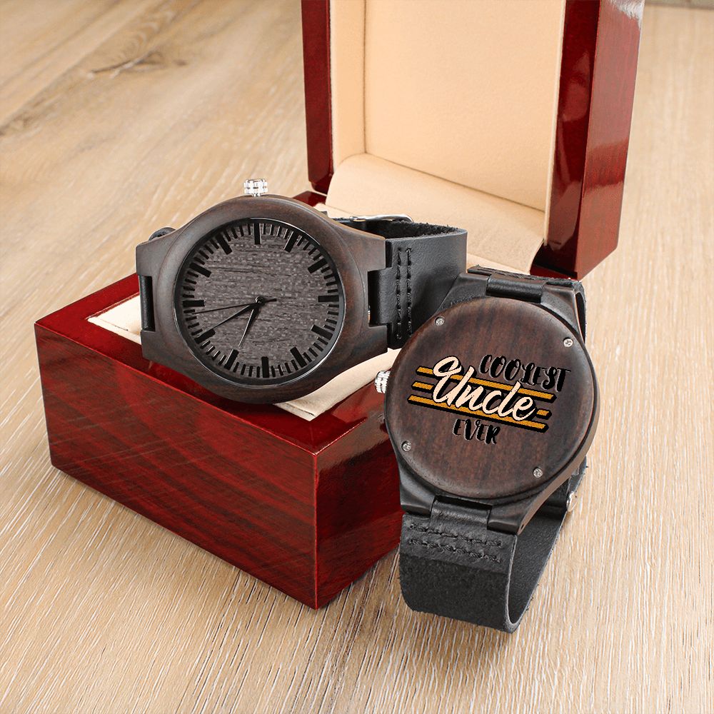 Coolest Uncle Ever Engraved Wooden Watch Gift For Him