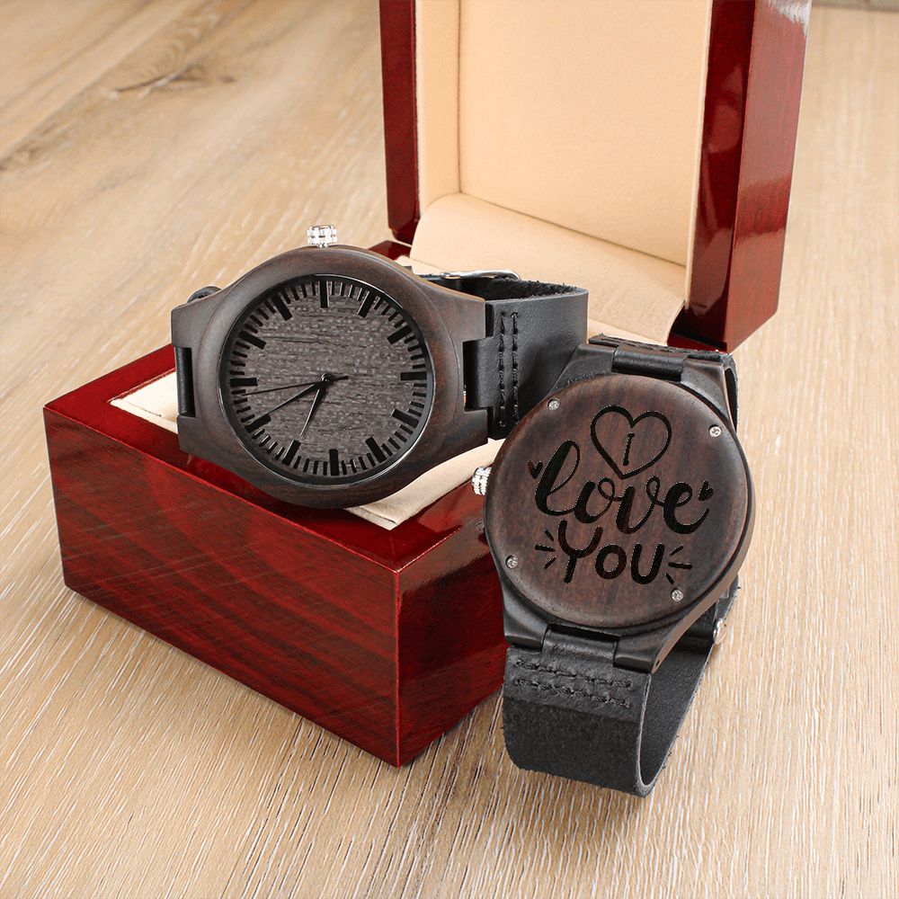 I Love You Men's Engraved Wooden Watch Gift For Him