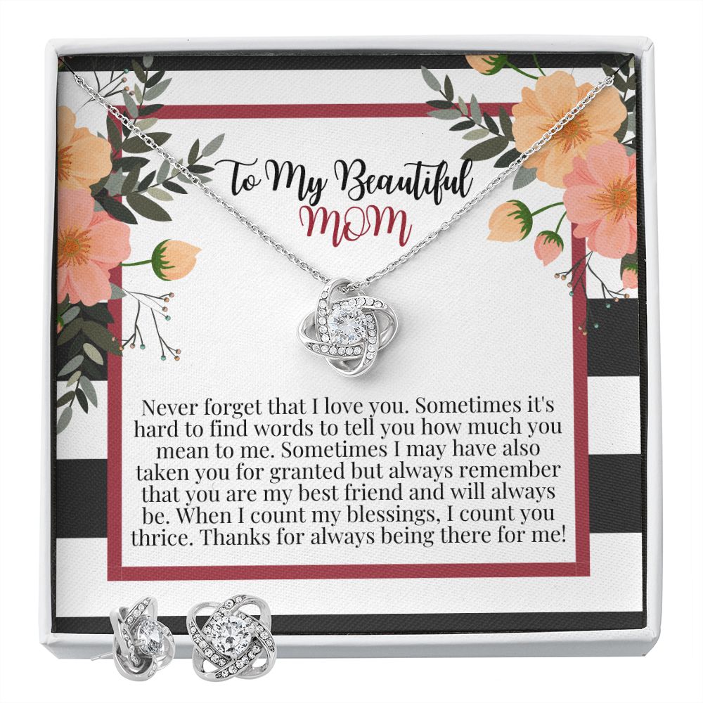 Love Knot Earring & Necklace Set Gift For Mom