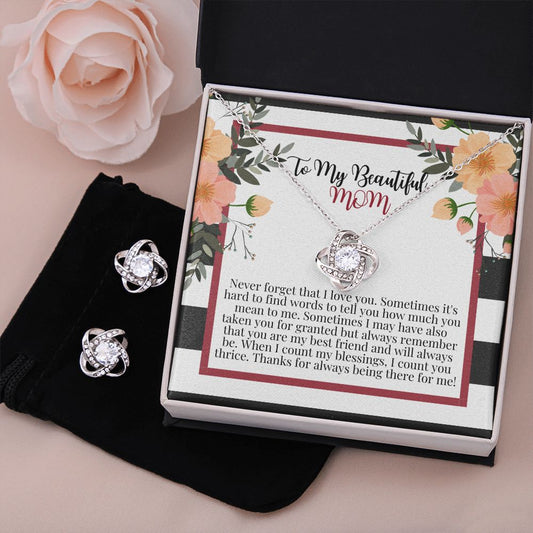 Love Knot Earring & Necklace Set Gift For Mom