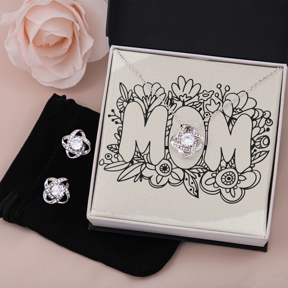 Mom Love Knot Earring & Necklace Set Gift For Mothers