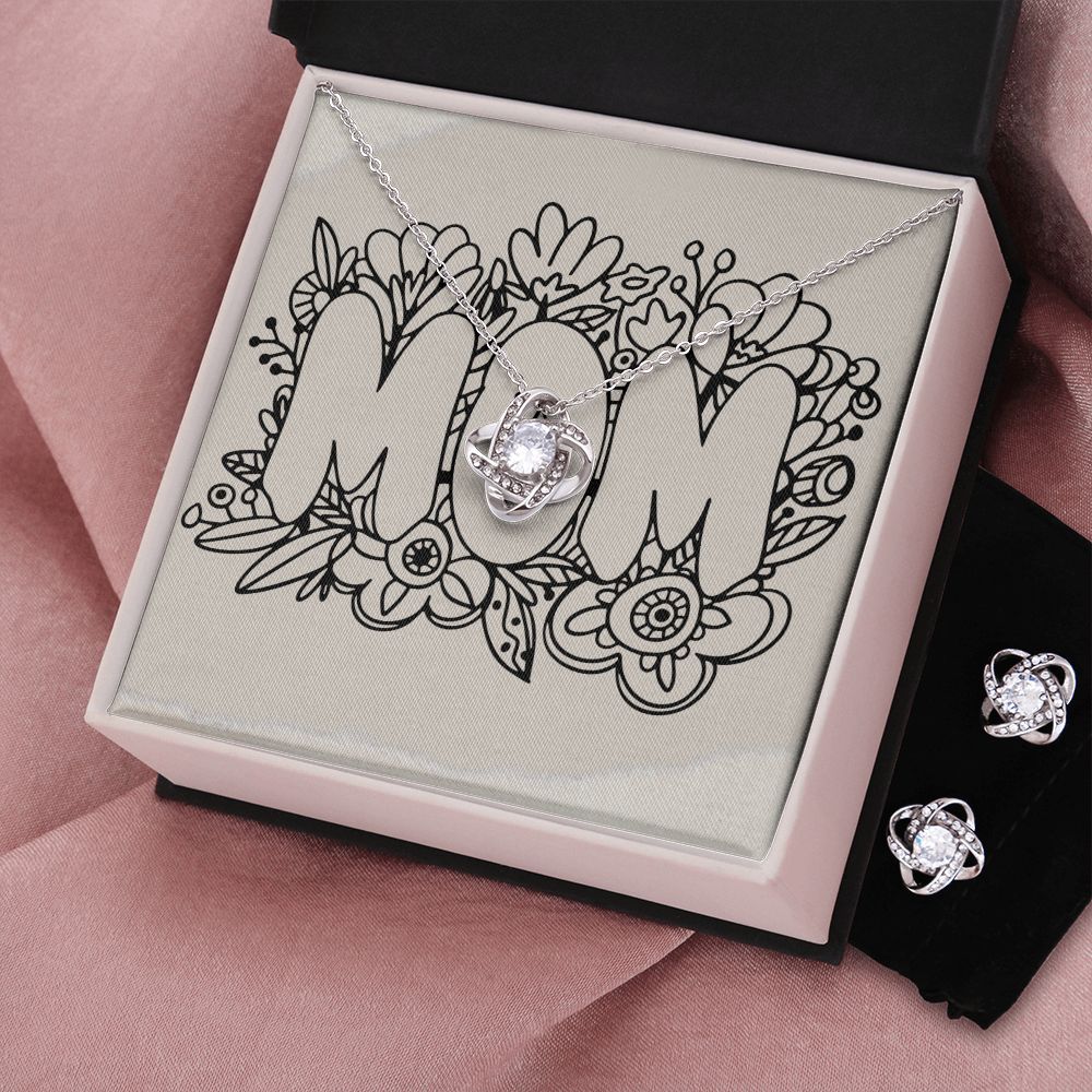 Mom Love Knot Earring & Necklace Set Gift For Mothers