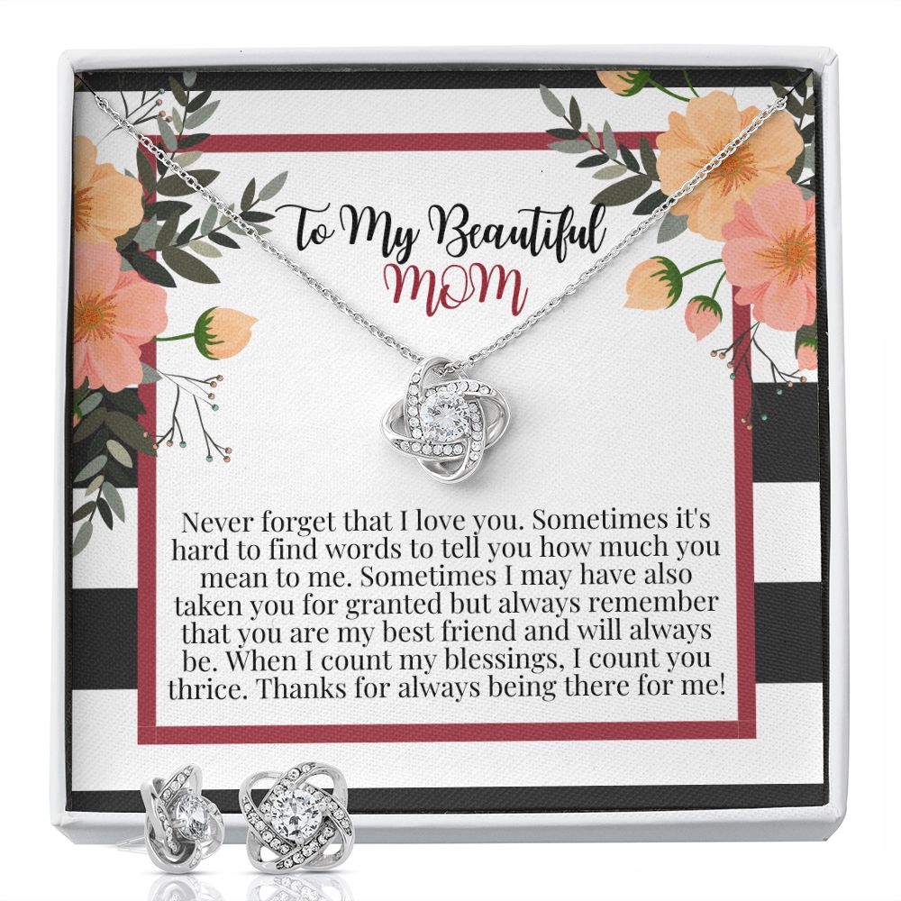 Love Knot Earring & Necklace Set Gift For Mom