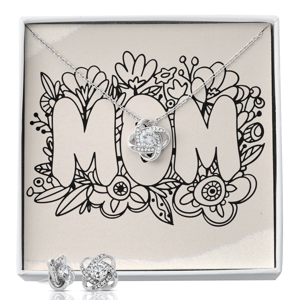 Mom Love Knot Earring & Necklace Set Gift For Mothers