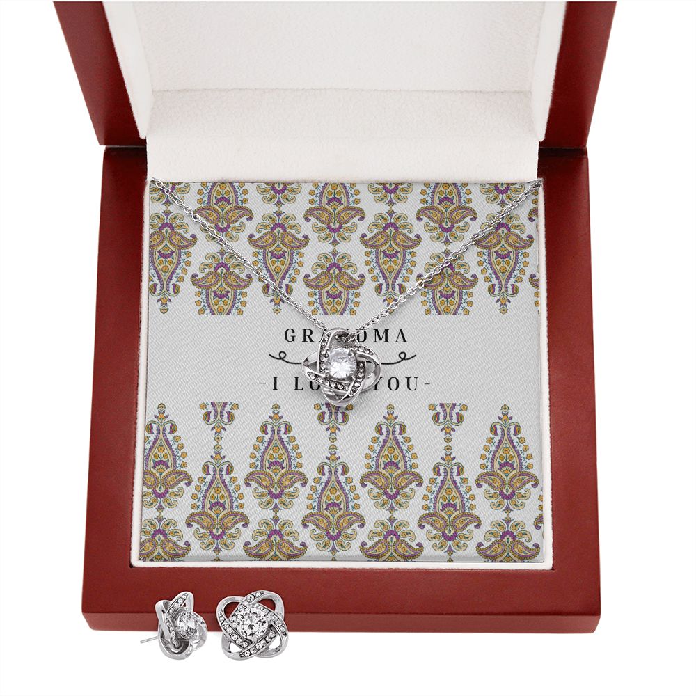 Love Knot 14k White Gold Earing and Necklace Set For Grandma