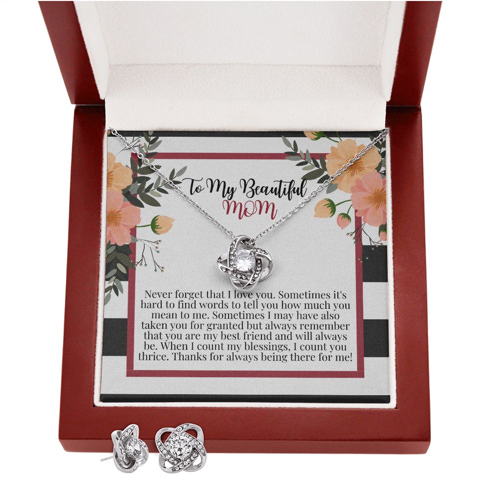 Love Knot Earring & Necklace Set Gift For Mom