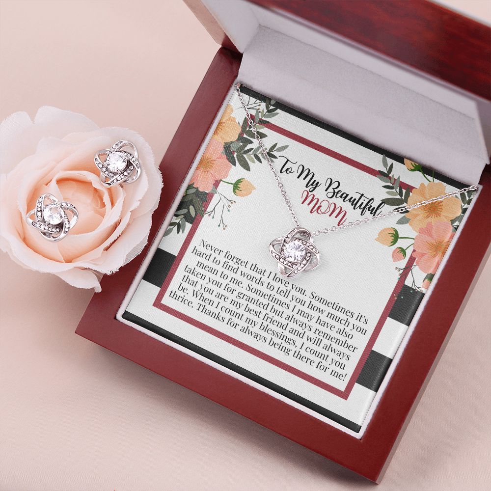 Love Knot Earring & Necklace Set Gift For Mom