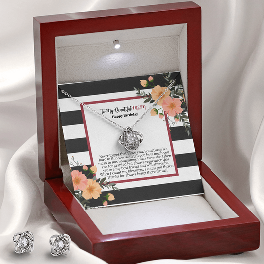 Love Knot Earrings and Necklace Set- Happy Birthday Mom Gift Set