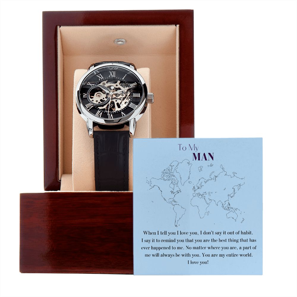 Black Openwork Watch Gift For Him