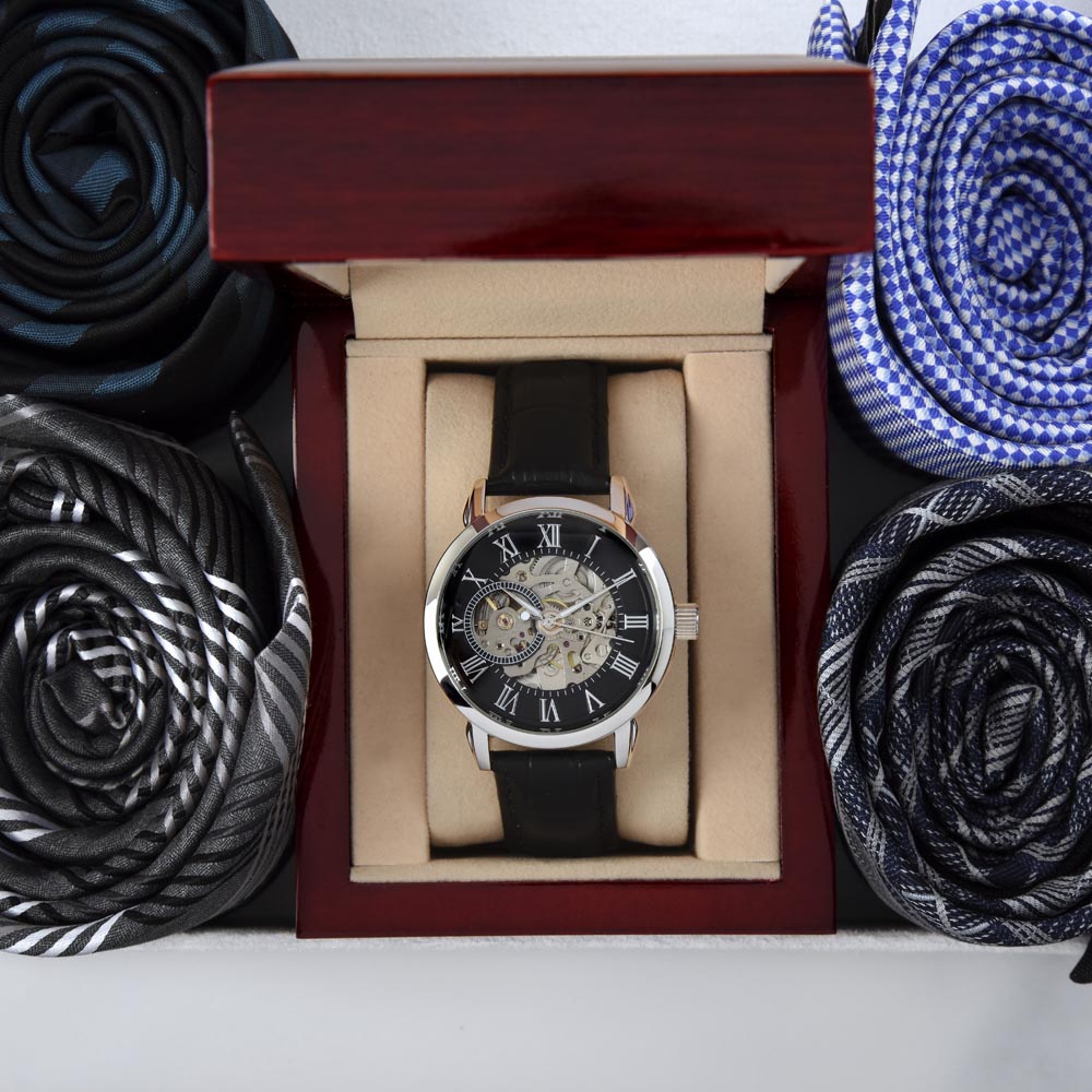 Black Openwork Watch + MC Gift For Dad With A Loving Note