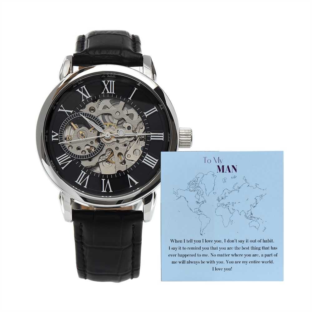 Black Openwork Watch Gift For Him