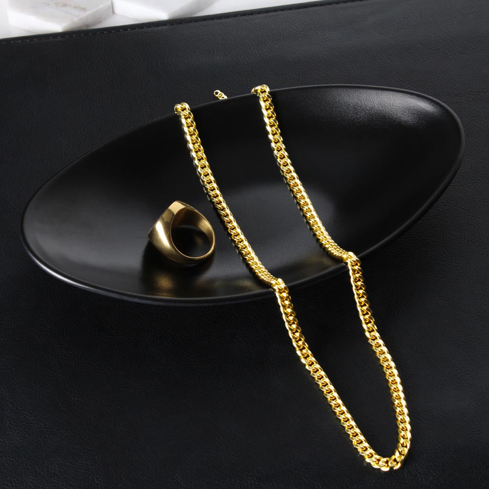 Cuban Link Chain 14k Yellow Gold & Polished Stainless Steel Gift For Dad