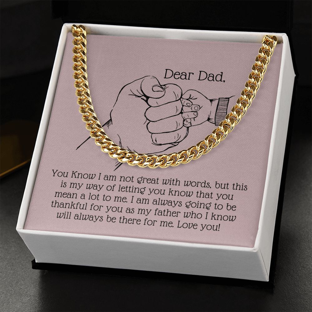 Cuban Link Chain 14k Yellow Gold & Polished Stainless Steel Gift For Dad