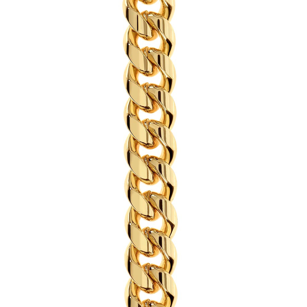 Cuban Link Chain 14k Yellow Gold & Polished Stainless Steel Gift For Dad