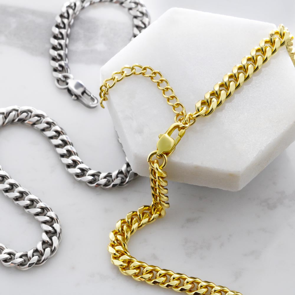 Cuban Link Chain 14k Yellow Gold & Polished Stainless Steel Gift For Dad