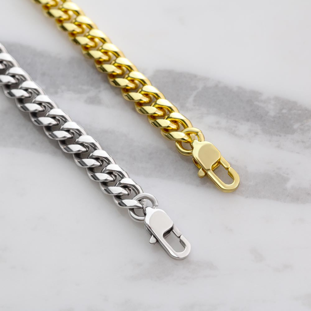 Cuban Link Chain 14k Yellow Gold & Polished Stainless Steel Gift For Dad
