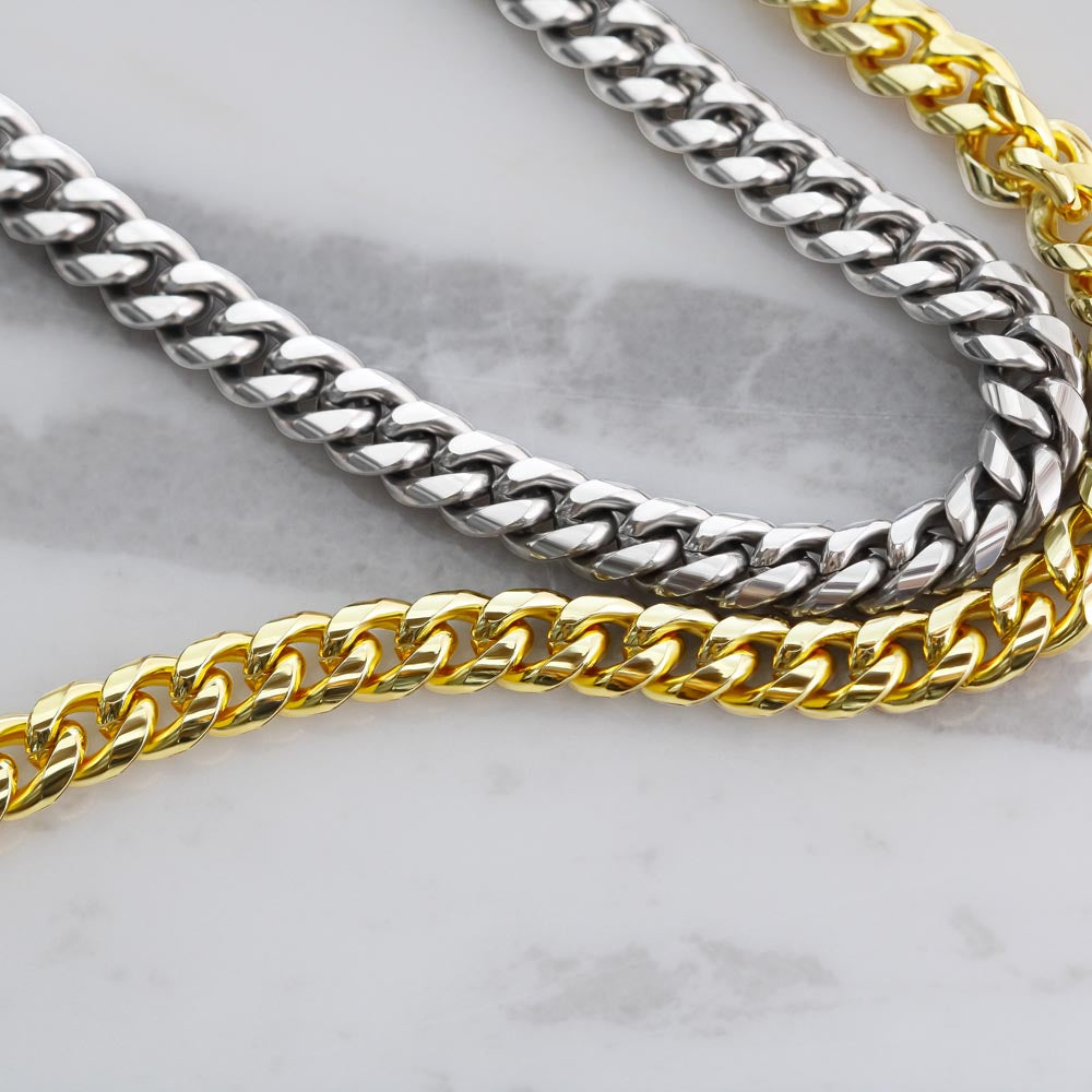 Cuban Link Chain 14k Yellow Gold & Polished Stainless Steel Gift For Dad