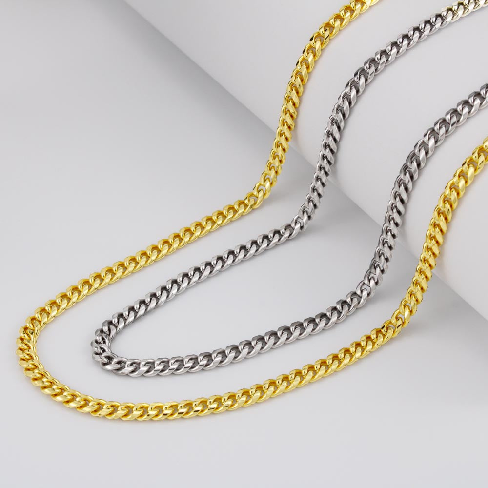 Cuban Link Chain 14k Yellow Gold & Polished Stainless Steel Gift For Dad