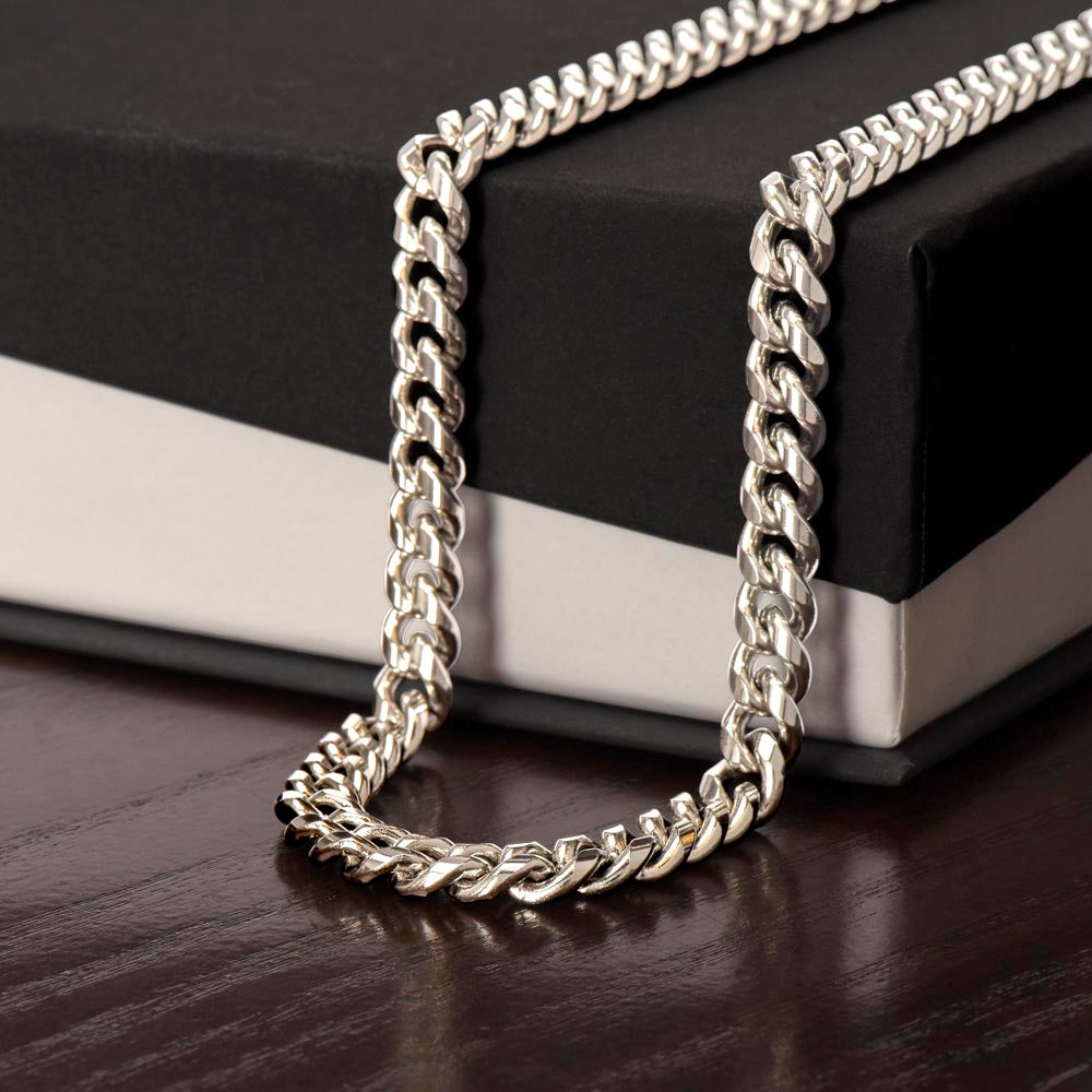 Cuban Link Chain 14k Yellow Gold & Polished Stainless Steel Gift For Dad