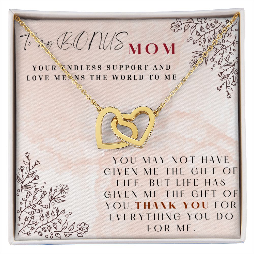 To My Bonus Mom Interlocking Hearts Necklace Gift for Step Mothers