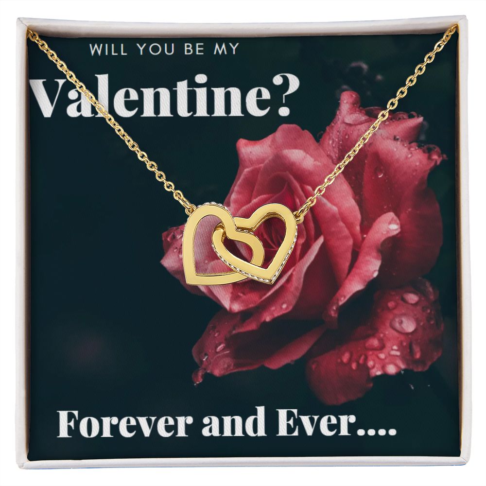 Valentine Interlocking Hearts (Promise or Proposal) Necklace With CZ Crystals 18k Gold Gift For Her
