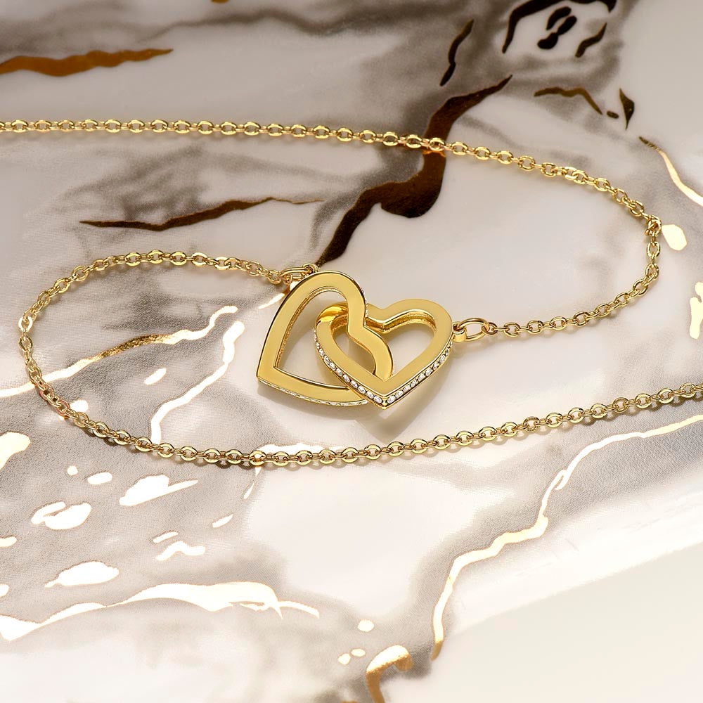 Eid Mubarak Two Heart Interlocking Necklace (Yellow & White Gold Variant) Gift For Her