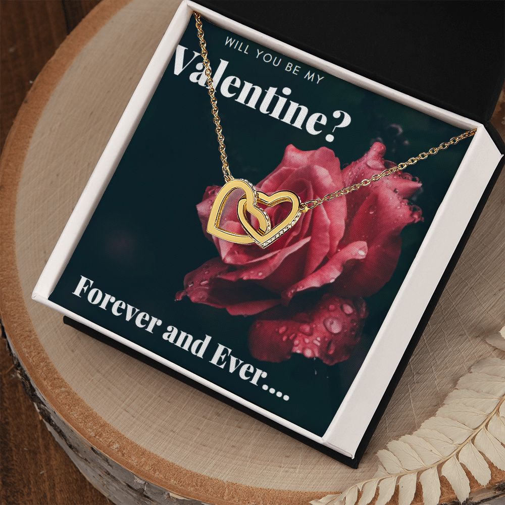 Valentine Interlocking Hearts (Promise or Proposal) Necklace With CZ Crystals 18k Gold Gift For Her