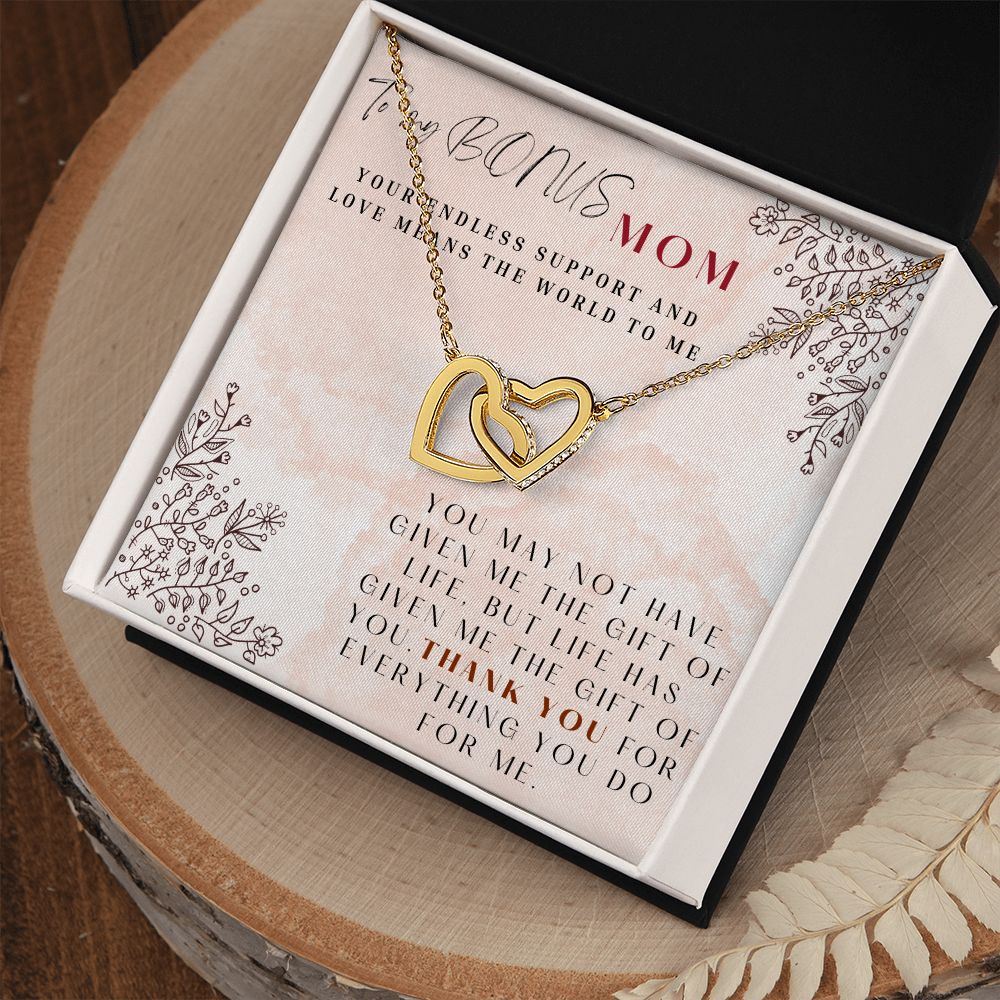 To My Bonus Mom Interlocking Hearts Necklace Gift for Step Mothers
