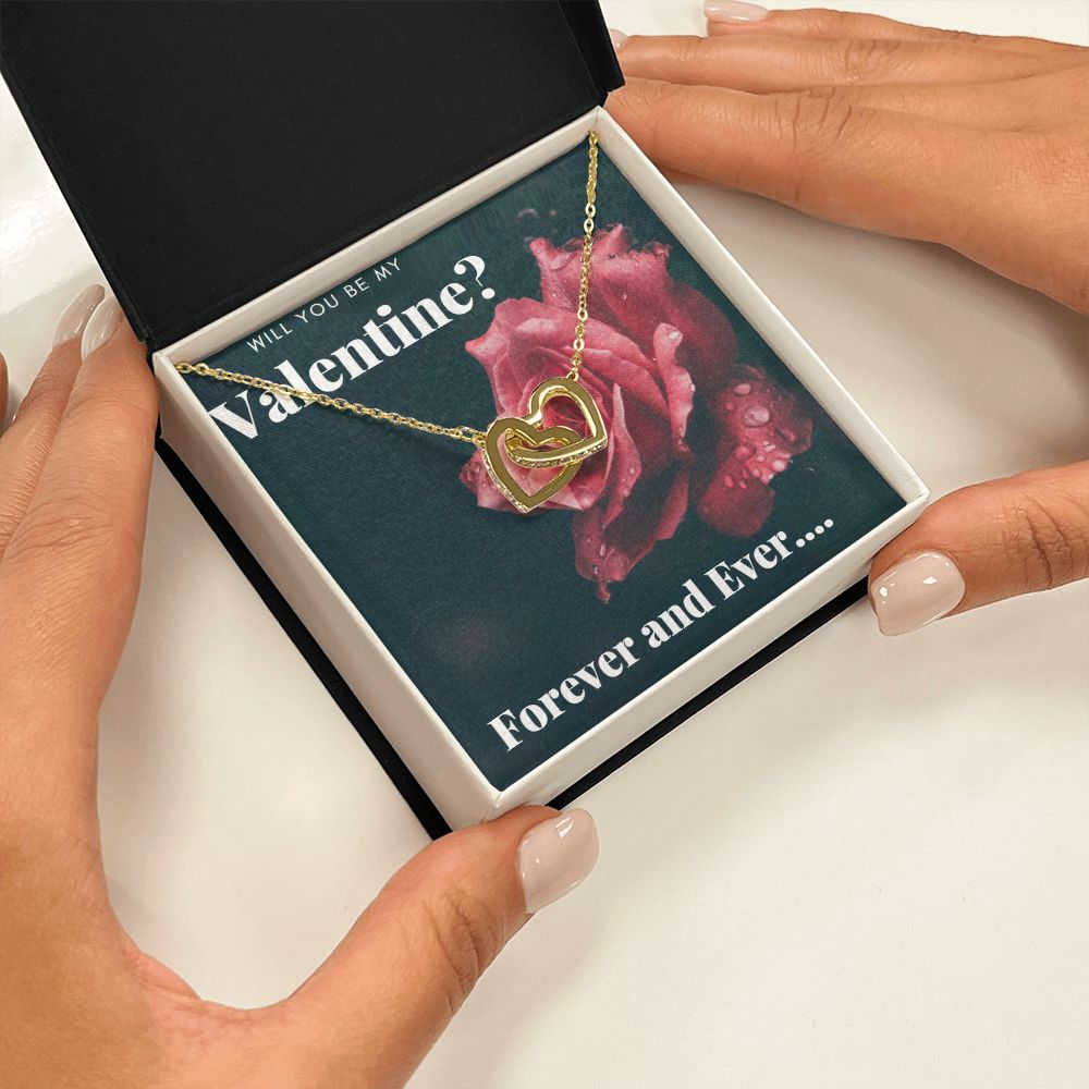 Valentine Interlocking Hearts (Promise or Proposal) Necklace With CZ Crystals 18k Gold Gift For Her