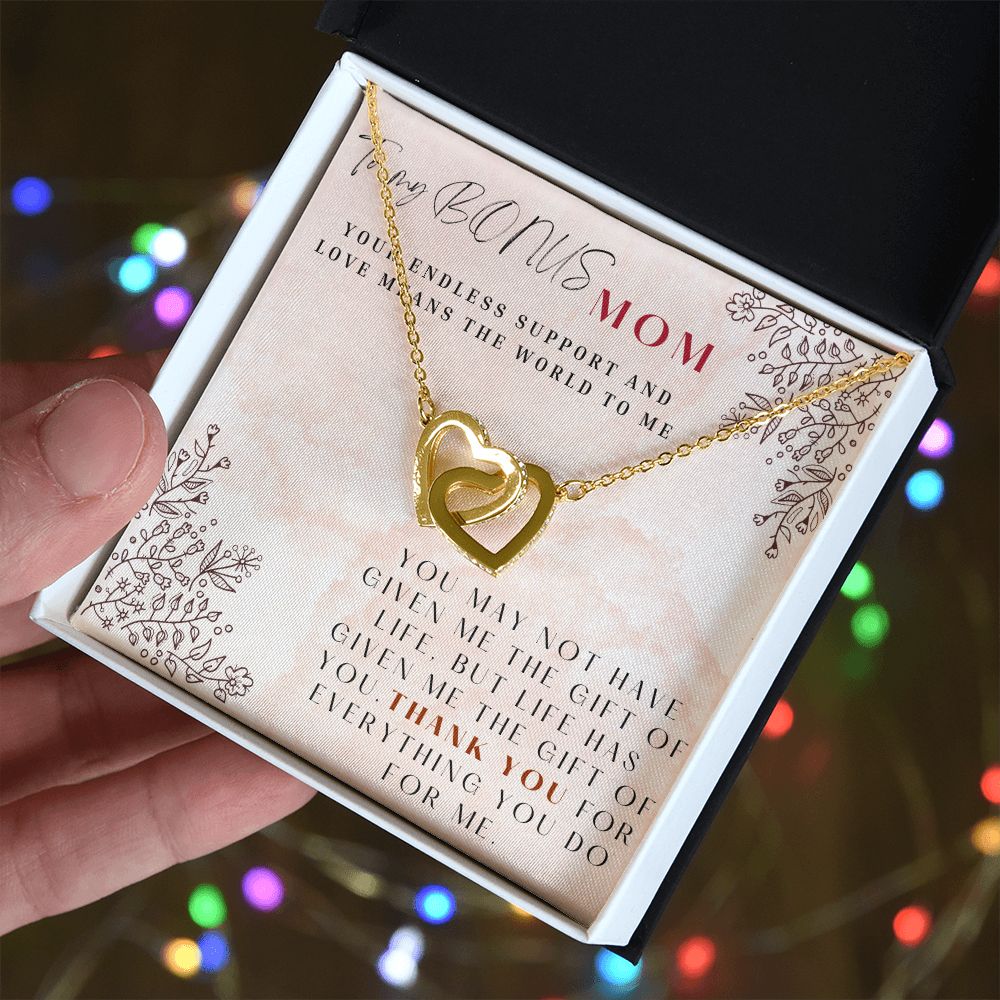 To My Bonus Mom Interlocking Hearts Necklace Gift for Step Mothers