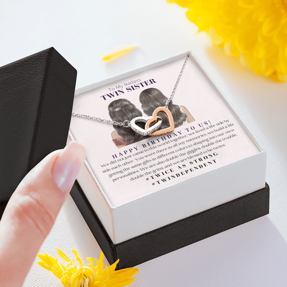 Twin Sister Interlocking Heart Necklace Birthday Gift For Her - 18k Gold