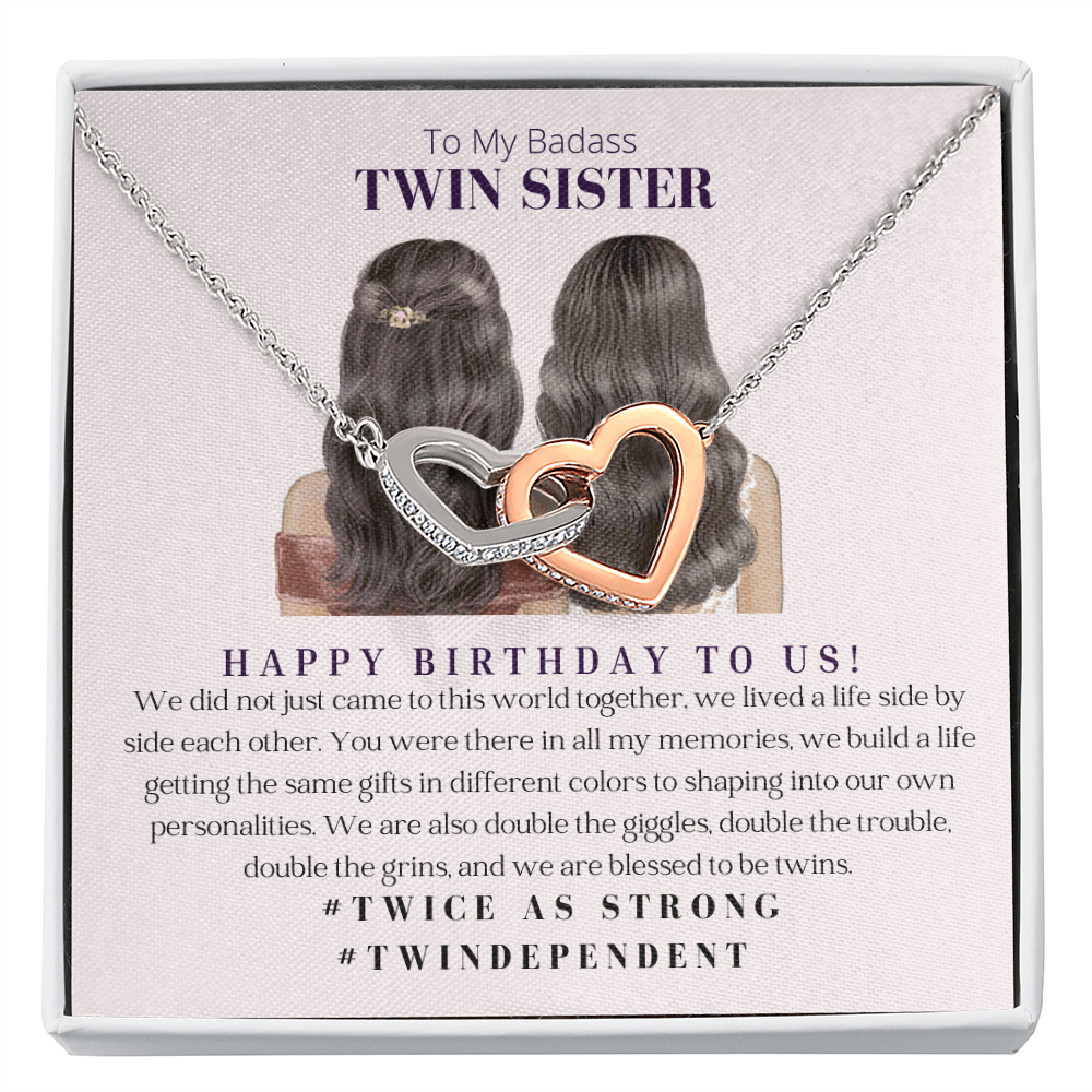 Twin Sister Interlocking Heart Necklace Birthday Gift For Her - 18k Gold