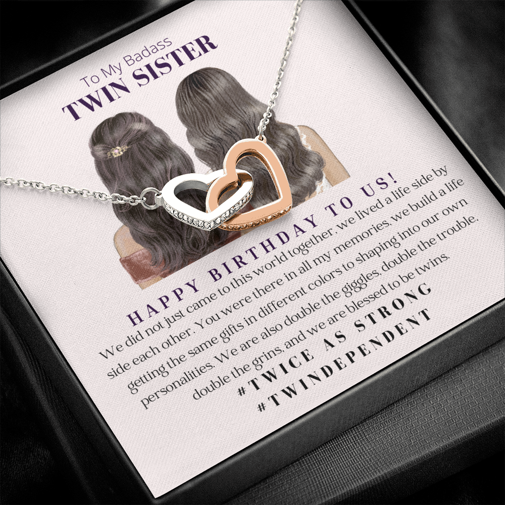 Twin Sister Interlocking Heart Necklace Birthday Gift For Her - 18k Gold