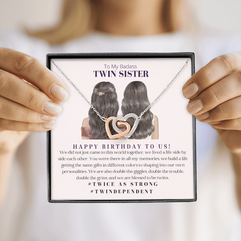 Twin Sister Interlocking Heart Necklace Birthday Gift For Her - 18k Gold