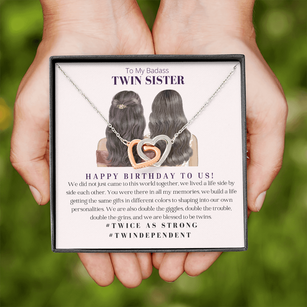 Twin Sister Interlocking Heart Necklace Birthday Gift For Her - 18k Gold